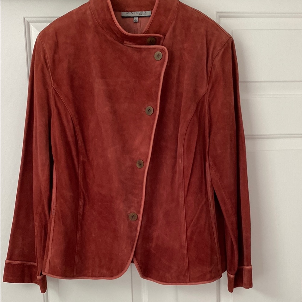 Anne Klein Rust Leather Jacket Asymmetrical Design